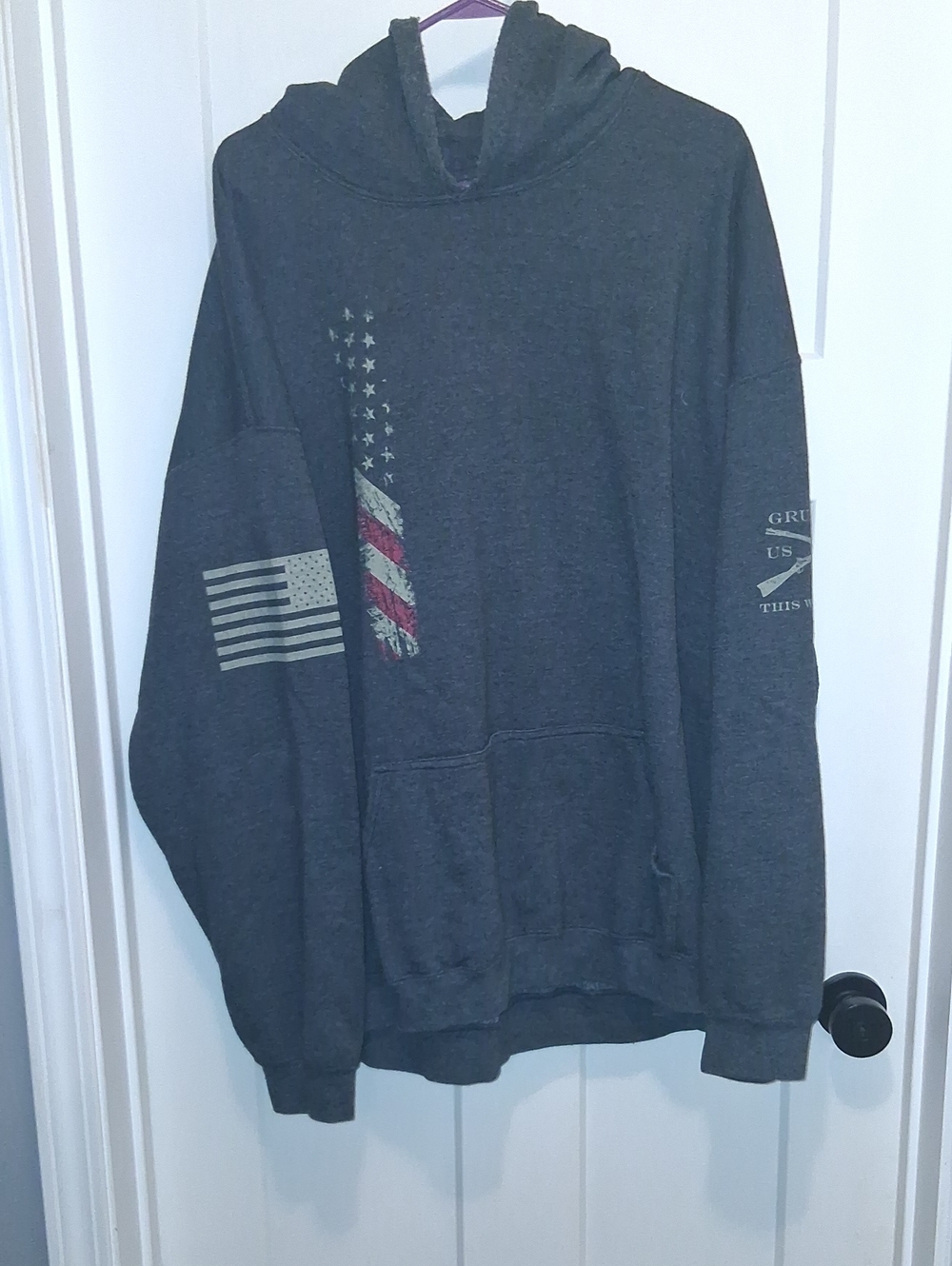 4XL Grunt Style Men's Dark Gray Flag Graphic Hoodie Sweater